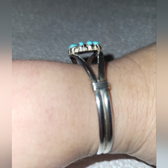 Vintage Sterling,Turquoise & Coral Cuff Bracelet - Picture 8 of 10